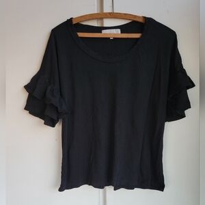 James Michelle Chele Tropicana Ruffle Tee Black - Size 3 Large - Great Condition